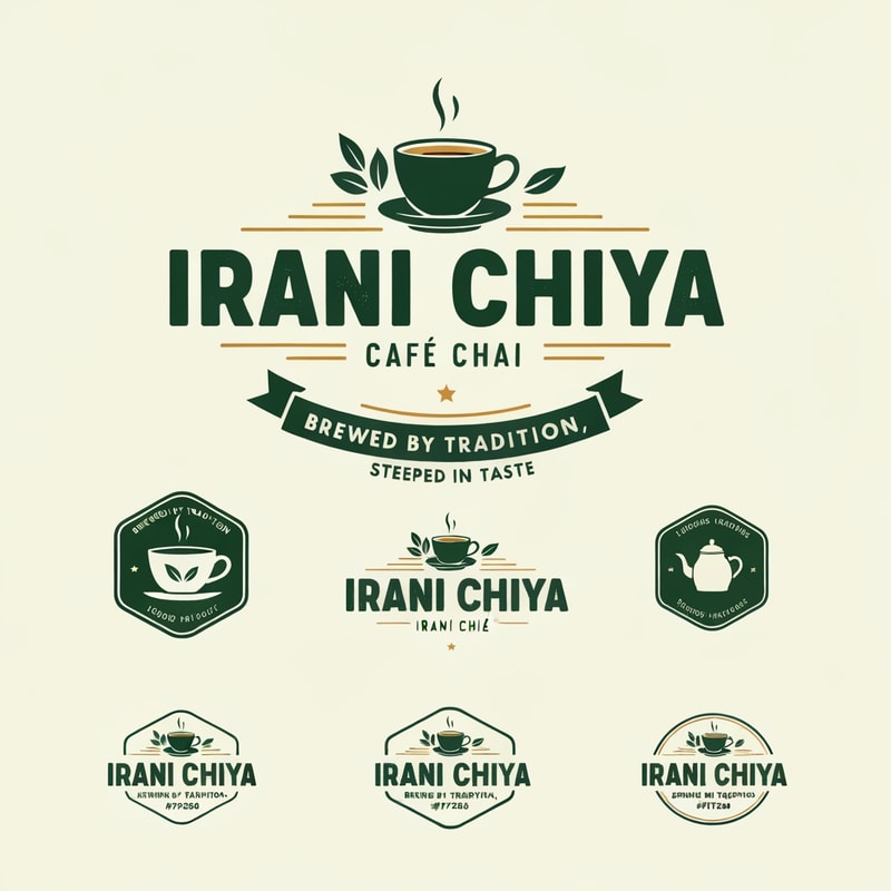 “Create a modern, eye-catching logo for a café brand called Irani Chiya. The logo should strongly represent authentic tea culture with bold tea vibes. Include the slogan: ‘BREWED BY TRADITION, STEEPED IN TASTE’.
Use a clean, minimal yet premium design style. Incorporate elements like a steaming tea cup, tea leaves, or a traditional Irani tea kettle, but keep the design modern, iconic, and brandable.
Primary brand colors must be: Green #0D8140 and Yellow #FFF200 — use them prominently for contrast, vibrance, and recognition.
Typography should be bold, slightly vintage, and highly readable to match Irani chai heritage. The overall logo should feel warm, inviting, and memorable.
Generate variations including emblem style, icon-focused, badge-style, and wordmark versions with the slogan.”