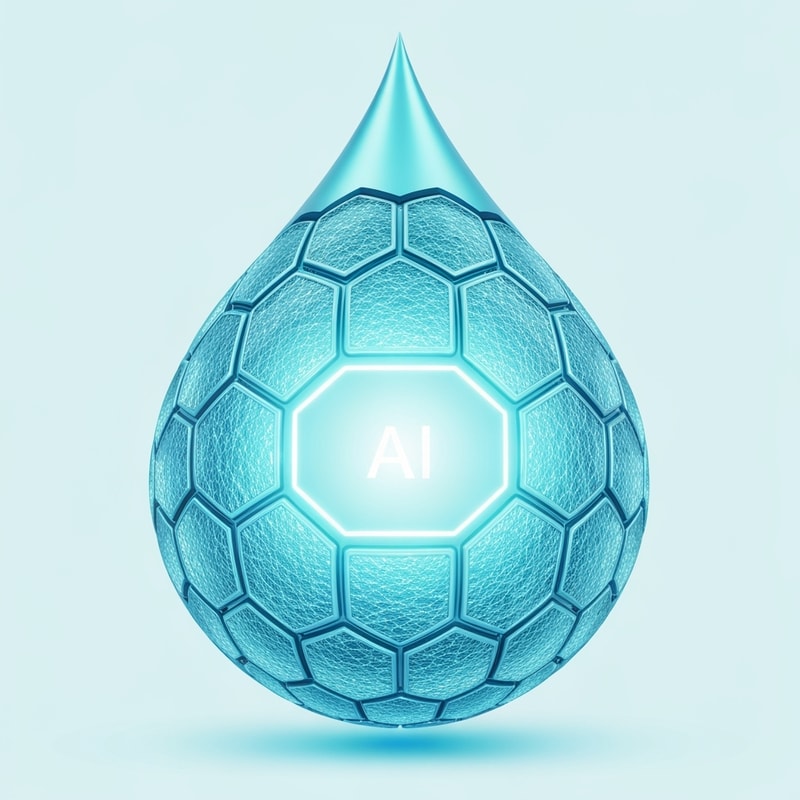 Concept: A water droplet formed by 3D hexagonal data cells, with a glowing AI nucleus in the center — like the “heart” of smart purification.
Mood: Premium, tech-powered, intelligent purity.
Colors: Aqua blue → metallic cyan gradient with a subtle white core light.