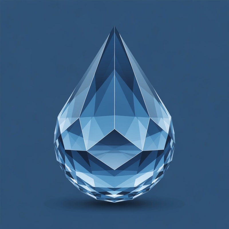 Concept: A faceted crystal droplet — every face reflecting like glass metal, symbolizing advanced purification layers and precision.
Mood: Luxury tech, innovation, clarity.
Colors: Deep blue gradients with silver glass shine.