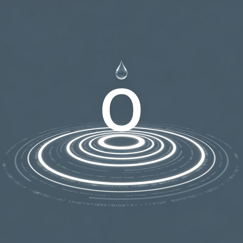 A single droplet sits above the “O,” emitting layered circular ripples fading outward, made of light lines and small dots. Each ripple fades into digital code symbols. Theme: continuous AI sensing.