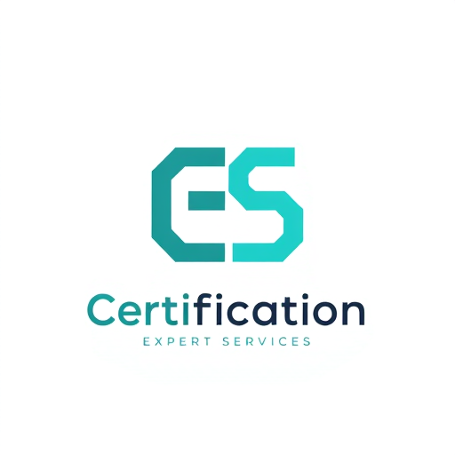 Professional logo design. Create a creative monogram logo using the letters C, E, and S for "Certification Expert Services". Design the letters to overlap or interlock to form a unique abstract symbol. Use teal and dark grey colors for a modern, tech-inspired look. Place the full company name below the monogram in a clean sans-serif font. Keep the design very minimal and versatile for web, social media, and print.