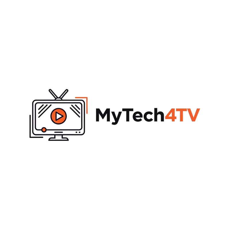 Create a modern, professional logo for a web TV and digital streaming platform named "MyTech4TV". 
Include a smart TV screen with a play button icon, clean flat design, minimal style, tech-inspired look, 
bold typography, vector logo, white background, suitable for website and mobile app branding.