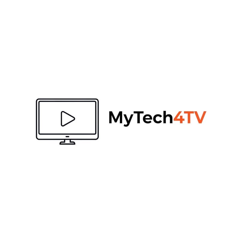 Create a modern, professional logo for a web TV and digital streaming platform named "MyTech4TV". 
Include a smart TV screen with a play button icon, clean flat design, minimal style, tech-inspired look, 
bold typography, vector logo, white background, suitable for website and mobile app branding.