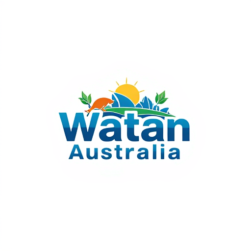 Professional logo design. "Design a professional and visually captivating logo for a YouTube channel named 'Watan Australia.' The logo should reflect adventure, storytelling, and Australian identity. Incorporate iconic Australian elements such as a kangaroo, boomerang, eucalyptus leaves, Uluru, or the Sydney Opera House. Use vibrant, nature-inspired colors like blue (sky and ocean), green (nature), and gold (sunshine and deserts). The text 'Watan Australia' should be prominent and stylish, blending modern typography with a touch of creativity, suitable for a vlogging brand. The overall design should feel dynamic, friendly, and adventurous while remaining sleek and minimalist. Ideal for use on social media, thumbnails, and branding materials."