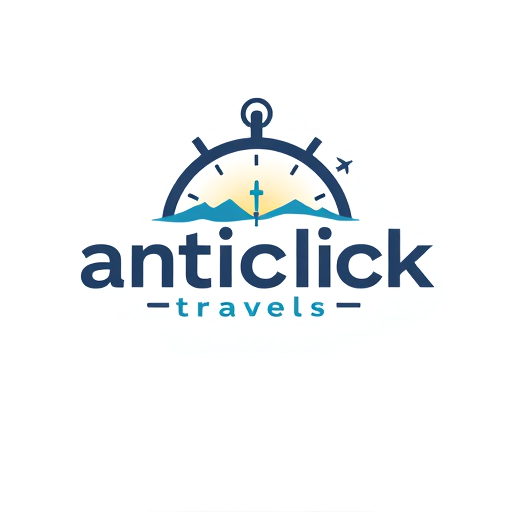 Professional logo design. create a logo on the name 'anticlock travels' with a clock and something related to travels