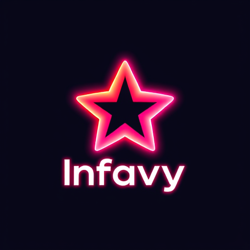 Professional logo design. “Create a modern and stunning logo for Infavy using a glowing star-shaped gradient icon as the base. The star should have smooth edges with a vibrant pink-to-orange neon gradient and a glossy 3D look. Add the brand name ‘Infavy’ below the icon in bold, futuristic typography with a slight glow, perfectly balanced with the star. The overall style should be sleek, premium, and eye-catching, suitable for a tech and entertainment platform. Use a dark background so the glowing colors pop.”