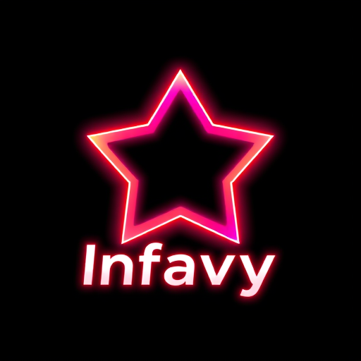 Professional logo design. “Create a modern and stunning logo for Infavy using a glowing star-shaped gradient icon as the base. The star should have smooth edges with a vibrant pink-to-orange neon gradient and a glossy 3D look. Add the brand name ‘Infavy’ below the icon in bold, futuristic typography with a slight glow, perfectly balanced with the star. The overall style should be sleek, premium, and eye-catching, suitable for a tech and entertainment platform. Use a dark background so the glowing colors pop.” make a logo like ott platform logo and star should be not empty inside 