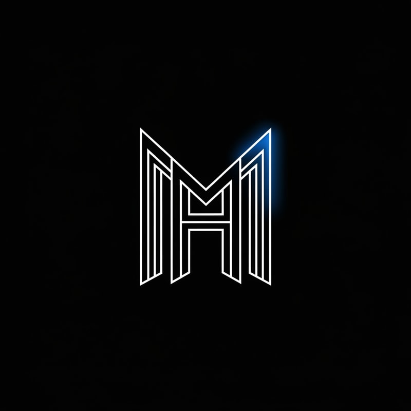 “Minimal, architectural monogram logo combining the letters M and H in a single geometric symbol. Created using sharp, clean white line-art on a deep black background. The design should resemble modern building architecture, with vertical pillars forming the H and angled structural beams forming the M. Thin precise strokes, accurate perspective, and perfect symmetry. Add a subtle neon-blue highlight on one corner or intersection for a premium blueprint aesthetic. Ultra minimal, modern, vector-style line-art, centered composition, high resolution.”