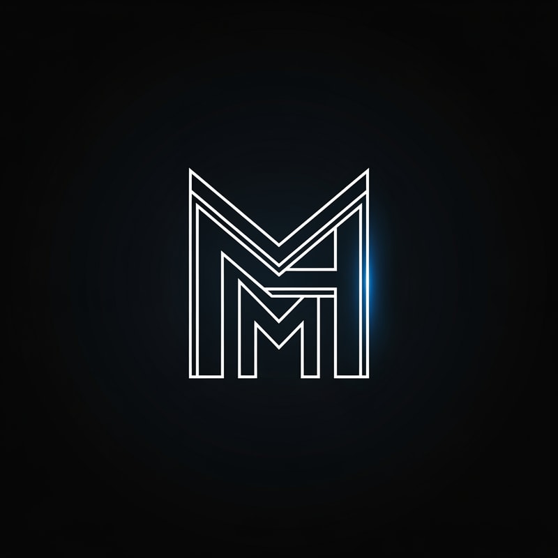 “Minimal, architectural monogram logo combining the letters M and H in a single geometric symbol. Created using sharp, clean white line-art on a deep black background. The design should resemble modern building architecture, with vertical pillars forming the H and angled structural beams forming the M. Thin precise strokes, accurate perspective, and perfect symmetry. Add a subtle neon-blue highlight on one corner or intersection for a premium blueprint aesthetic. Ultra minimal, modern, vector-style line-art, centered composition, high resolution.”