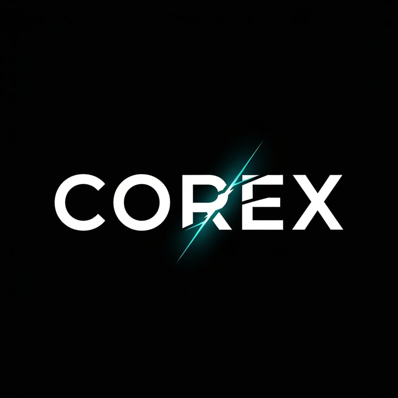 “A modern, bold wordmark logo reading ‘COREX’ in all capital letters. Clean sans-serif typography with strong geometric forms. The letters are white on a deep black background. The ‘X’ is customized with a subtle diagonal cut and a neon-teal accent glow, representing strength and energy. Minimal, premium, gym and fitness brand identity, flat design, no textures, no gradients, centered composition.”