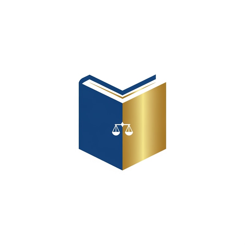 A modern law book logo — simple and clean, blue and gold, professional and trustworthy, minimalist, abstract representation of a book, solid white background