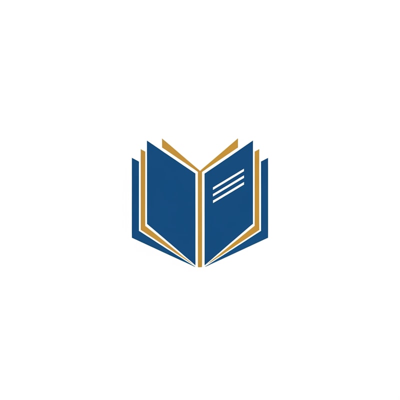 A modern law book logo — simple and clean, blue and gold, professional and trustworthy, minimalist, abstract representation of a book, solid white background