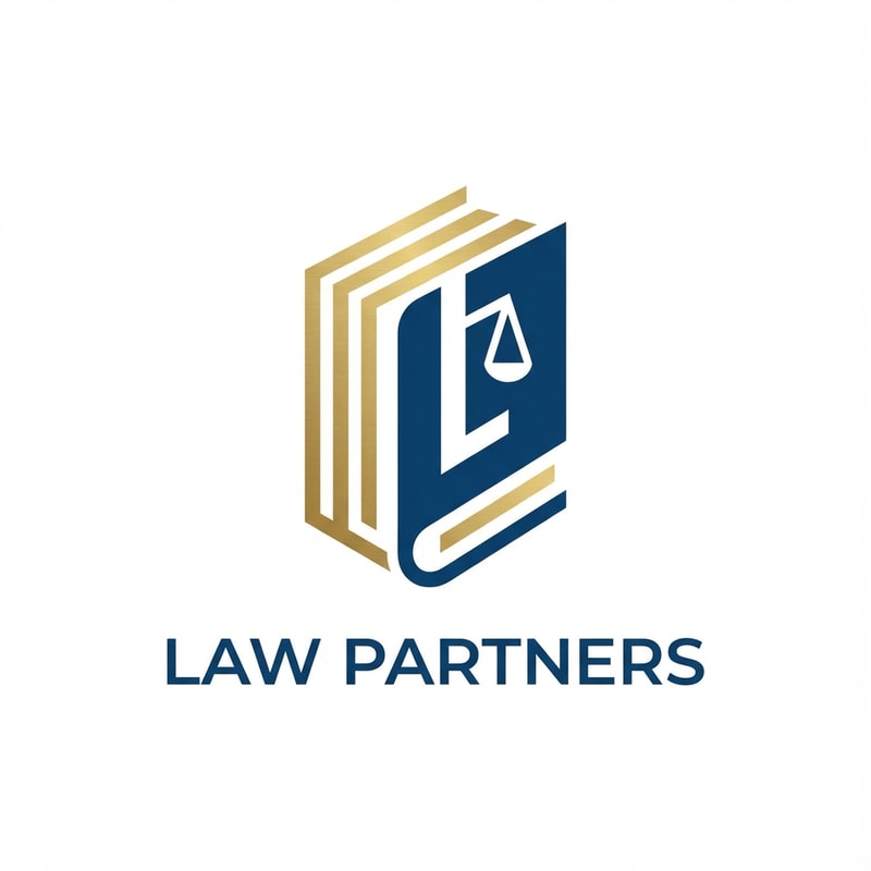 A modern law book logo — simple and clean, blue and gold, professional and trustworthy, minimalist, abstract representation of a book, solid white background