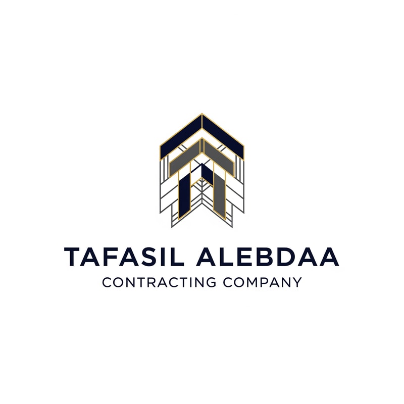 Design a modern, professional, and innovative corporate logo for a general contracting company named “Tafasil Alebdaa Contracting Company”.
The design should reflect precision, creativity, reliability, and engineering excellence.
Use a clean white background with a minimal yet premium aesthetic.
Choose a sophisticated color palette that conveys trust and professionalism, such as deep navy blue, charcoal gray, elegant gold accents, or muted industrial tones, while keeping the design balanced and timeless.
The logo style should be modern, geometric, and well-structured, inspired by construction, architecture, and technical detail — subtle references to building lines, grids, or structural elements are welcome, without being literal or crowded.
Typography should be bold, clear, and corporate, with excellent readability and a strong brand presence.
The overall result must feel high-end, confident, and suitable for a leading contracting company, usable across company profiles, uniforms, signage, official documents, and digital platforms.