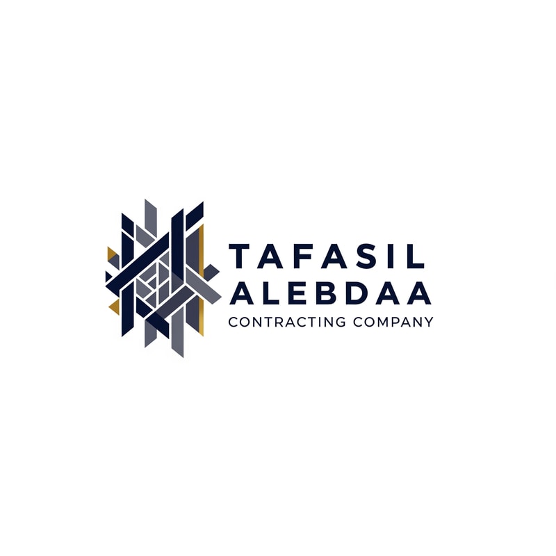 Design a modern, professional, and innovative corporate logo for a general contracting company named “Tafasil Alebdaa Contracting Company”.

The design should reflect precision, creativity, reliability, and engineering excellence.

Use a clean white background with a minimal yet premium aesthetic.

Choose a sophisticated color palette that conveys trust and professionalism, such as deep navy blue, charcoal gray, elegant gold accents, or muted industrial tones, while keeping the design balanced and timeless.

The logo style should be modern, geometric, and well-structured, inspired by construction, architecture, and technical detail — subtle references to building lines, grids, or structural elements are welcome, without being literal or crowded.

Typography should be bold, clear, and corporate, with excellent readability and a strong brand presence.

The overall result must feel high-end, confident, and suitable for a leading contracting company, usable across company profiles, uniforms, signage, official documents, and digital platforms.