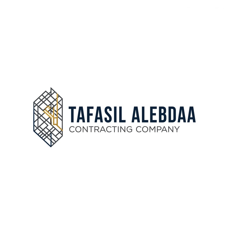 Design a modern, professional, and innovative corporate logo for a general contracting company named “Tafasil Alebdaa Contracting Company”.

The design should reflect precision, creativity, reliability, and engineering excellence.

Use a clean white background with a minimal yet premium aesthetic.

Choose a sophisticated color palette that conveys trust and professionalism, such as deep navy blue, charcoal gray, elegant gold accents, or muted industrial tones, while keeping the design balanced and timeless.

The logo style should be modern, geometric, and well-structured, inspired by construction, architecture, and technical detail — subtle references to building lines, grids, or structural elements are welcome, without being literal or crowded.

Typography should be bold, clear, and corporate, with excellent readability and a strong brand presence.

The overall result must feel high-end, confident, and suitable for a leading contracting company, usable across company profiles, uniforms, signage, official documents, and digital platforms.