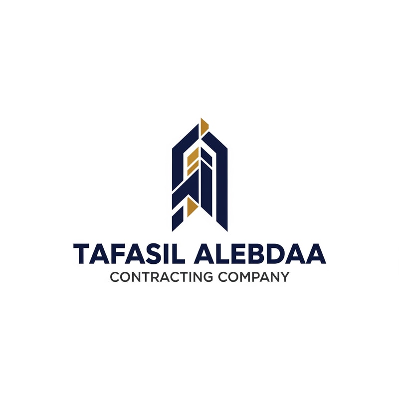 Design a modern, professional, and innovative corporate logo for a general contracting company named “Tafasil Alebdaa Contracting Company”.

The design should reflect precision, creativity, reliability, and engineering excellence.

Use a clean white background with a minimal yet premium aesthetic.

Choose a sophisticated color palette that conveys trust and professionalism, such as deep navy blue, charcoal gray, elegant gold accents, or muted industrial tones, while keeping the design balanced and timeless.

The logo style should be modern, geometric, and well-structured, inspired by construction, architecture, and technical detail — subtle references to building lines, grids, or structural elements are welcome, without being literal or crowded.

Typography should be bold, clear, and corporate, with excellent readability and a strong brand presence.

The overall result must feel high-end, confident, and suitable for a leading contracting company, usable across company profiles, uniforms, signage, official documents, and digital platforms.