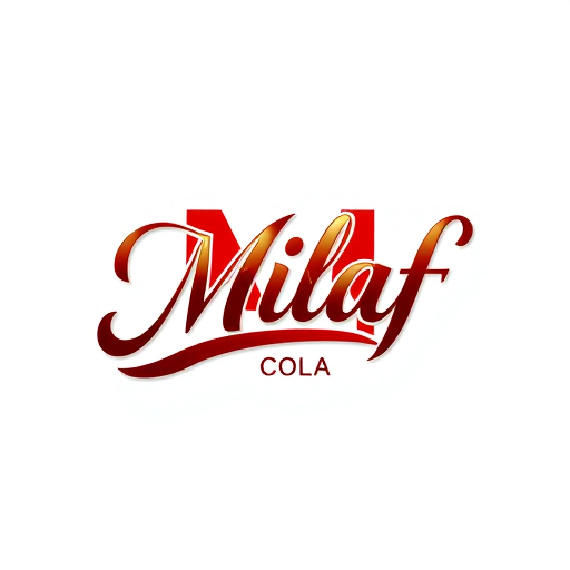 Professional logo design. Letterform logo for a refreshing beverage company named "Milaf Cola": a sleek, modern design featuring a stylized "M" that flows into a subtle curve, suggesting effervescence. Color palette: deep cola brown, bright crimson red, and a hint of metallic silver. Typography: The "Milaf Cola" text should use a custom, stylish "Great Vibes" font with elegant curves and subtle flourishes, feeling both premium and approachable. Design: inspired by art deco elegance and modern minimalism. Visual execution: The "M" should be the primary visual element, with the curve subtly integrated into the lettering of "Cola." Clean lines, smooth gradients, and a polished finish. Background type: white.