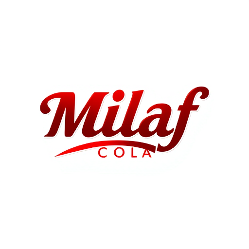Professional logo design. Letterform logo for a refreshing beverage company named "Milaf Cola": a sleek, modern design featuring a stylized "Milaf Cola" that flows into a subtle curve, suggesting effervescence. Color palette: deep cola brown, bright crimson red, and a hint of metallic silver. Typography: The "Milaf Cola" text should use a custom, stylish "Great Vibes" font with elegant curves and subtle flourishes, feeling both premium and approachable. Design: inspired by art deco elegance and modern minimalism. Visual execution: