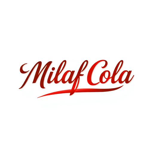 Professional logo design. Letterform logo for a refreshing beverage company named "Milaf Cola": a sleek, modern design featuring a stylized "Milaf Cola" that flows into a subtle curve, suggesting effervescence. Color palette: deep cola brown, bright crimson red, and a hint of metallic silver. Typography: The "Milaf Cola" text should use a custom, stylish font with elegant curves and subtle flourishes, feeling both premium and approachable. Design: inspired by art deco elegance and modern minimalism. Visual execution: