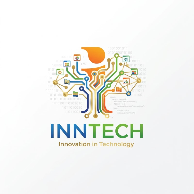 https://www.inntech.co.in/ This is a software-selling company. I want a logo for this company 

I want a concept logo

Name: INNTECH
Color code: Orange. Blue, Green, and Gold colours.