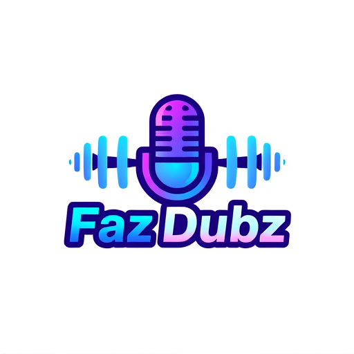 Professional logo design. Pictorial logo for a dubbing page named "Faz Dubz": A stylized microphone integrated with sound waves, vibrant gradient colors of blue and purple, playful sans-serif typography. Design inspired by modern media aesthetics, featuring clean lines and dynamic shapes, with a subtle shadow for depth. Use a transparent background for versatility.