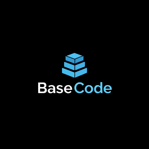Professional logo design. A simple logo for Base Code with black background with blocks stack on top of each other
