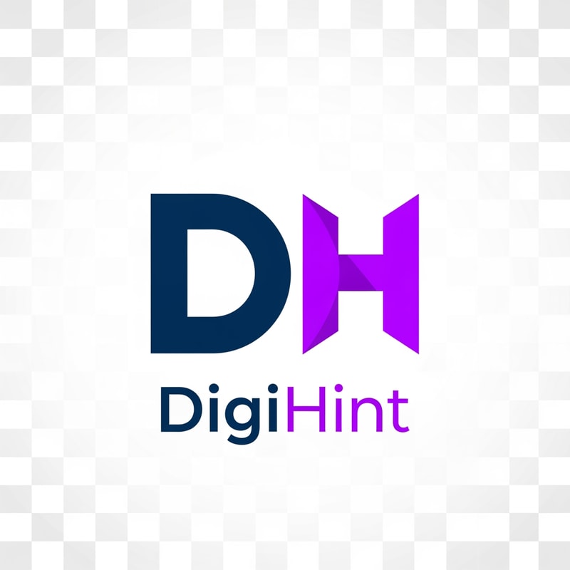 DigiHint logo—Unique alphabet-based logo mark using letters D and H, clever negative space, bold geometric typography, tech + marketing vibe, clean, modern, high contrast, blue + electric purple accents, simple, memorable, scalable, professional startup identity, flat vector style, award-winning brand logo, 4k, vector, no mockups, no shadows — Transparent background