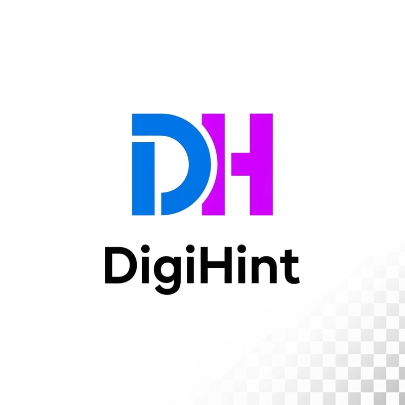 DigiHint logo—Unique alphabet-based logo mark using letters D and H, clever negative space, bold geometric typography, tech + marketing vibe, clean, modern, high contrast, blue + electric purple accents, simple, memorable, scalable, professional startup identity, flat vector style, award-winning brand logo, 4k, vector, no mockups, no shadows — Transparent background