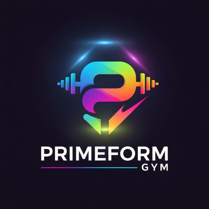 “Create a colorful, dynamic logo for PrimeForm Gym, a modern fitness brand focused on strength, movement, and transformation.
Design a bold, geometric emblem combining a stylized letter ‘P’ with a dumbbell or motion-inspired shape.
Use a vibrant gradient color palette blending electric blue, neon pink, orange, lime green, and purple to represent energy and diversity.
Typography: sleek, bold, sans-serif font for ‘PrimeForm Gym’.
Style: futuristic, motivational, high-energy fitness branding.
Include soft lighting or glow effects around the logo to enhance the vibrant colors.
Vector-style, centered composition, transparent or dark background.”