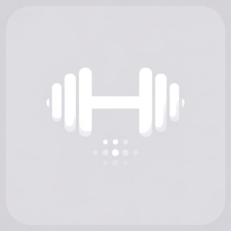 Minimalistic gym logo design featuring a clean, white dumbbell icon with smooth, rounded edges. The design should be modern, app-style, and professional. Include a subtle loading animation made of small circular dots below the dumbbell to suggest an app loading screen. The logo should have a transparent or neutral background (not purple), with a sleek and futuristic appearance suitable for a fitness mobile app splash screen.
