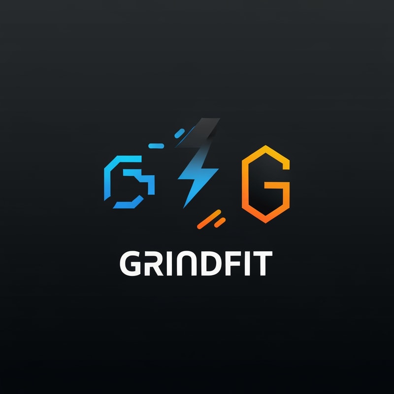 “Create a modern, minimalist logo for a fitness app called GrindFit. The design should combine strength and motion, featuring a clean geometric icon such as a stylized dumbbell, bolt, or abstract ‘G’ symbol. Use a bold, energetic look suitable for a mobile app icon. Color palette: black, charcoal, electric blue, or neon orange. The style should be sleek, sharp, and high-contrast with smooth gradients or flat design. Include the text ‘GrindFit’ in a strong, modern sans-serif font. The overall vibe should represent power, discipline, and high performance.”