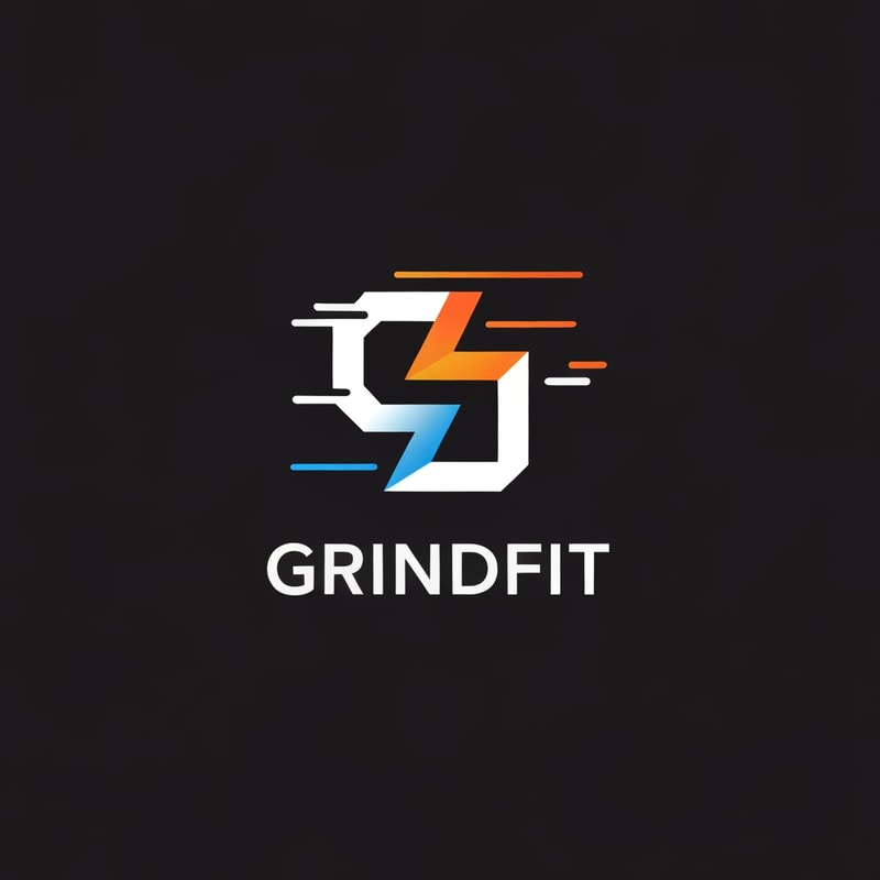 “Create a modern, minimalist logo for a fitness app called GrindFit. The design should combine strength and motion, featuring a clean geometric icon such as a stylized dumbbell, bolt, or abstract ‘G’ symbol. Use a bold, energetic look suitable for a mobile app icon. Color palette: black, charcoal, electric blue, or neon orange. The style should be sleek, sharp, and high-contrast with smooth gradients or flat design. Include the text ‘GrindFit’ in a strong, modern sans-serif font. The overall vibe should represent power, discipline, and high performance.”