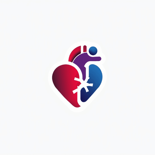 Professional logo design. Logo for a heart lung machine with an operator. Add text "perfusionist". emblem 2d styles.minimal. red and blue and purple 