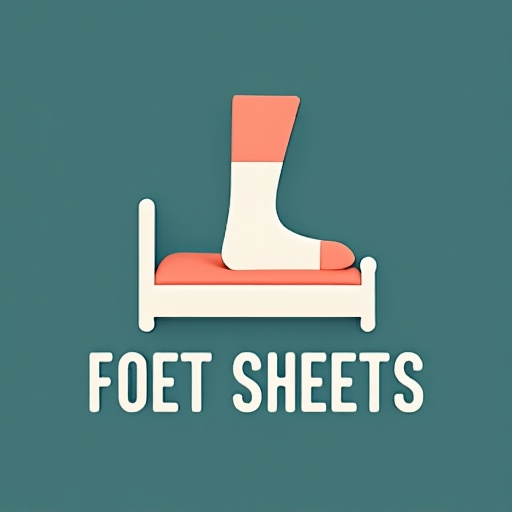 Logo for a brand that is called feet sheets for a sock company, have the socks illustrated on shoes that resemble a miniture bed