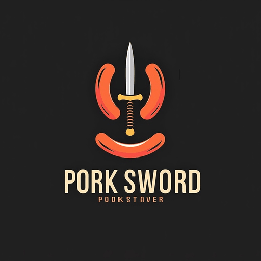 Professional logo design. Create a logo for a brand called pork sword and it should have a sausage sword in the logo text