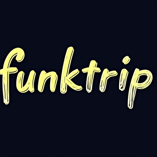 Professional logo design. Create a logo for a brand called funktrip that features flowing typography