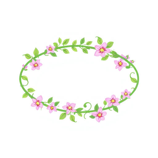 Professional logo design. An oval-shaped vine with leaves and freesia flowers running around it.