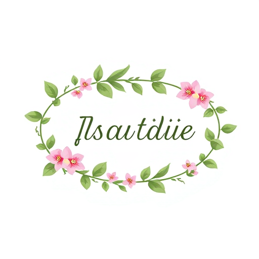 Professional logo design. An oval-shaped vine with leaves and freesia flowers running around it.