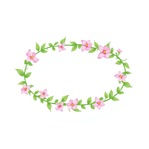 Professional logo design. An oval-shaped vine with leaves and freesia flowers running around it.