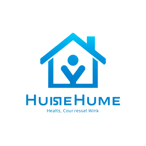 Professional logo design. A blue house, a human form middle of it