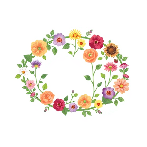 Professional logo design.  a planting vine runs in a horizontal oval circle, on which various flowers of different colours and types are arranged in different sizes