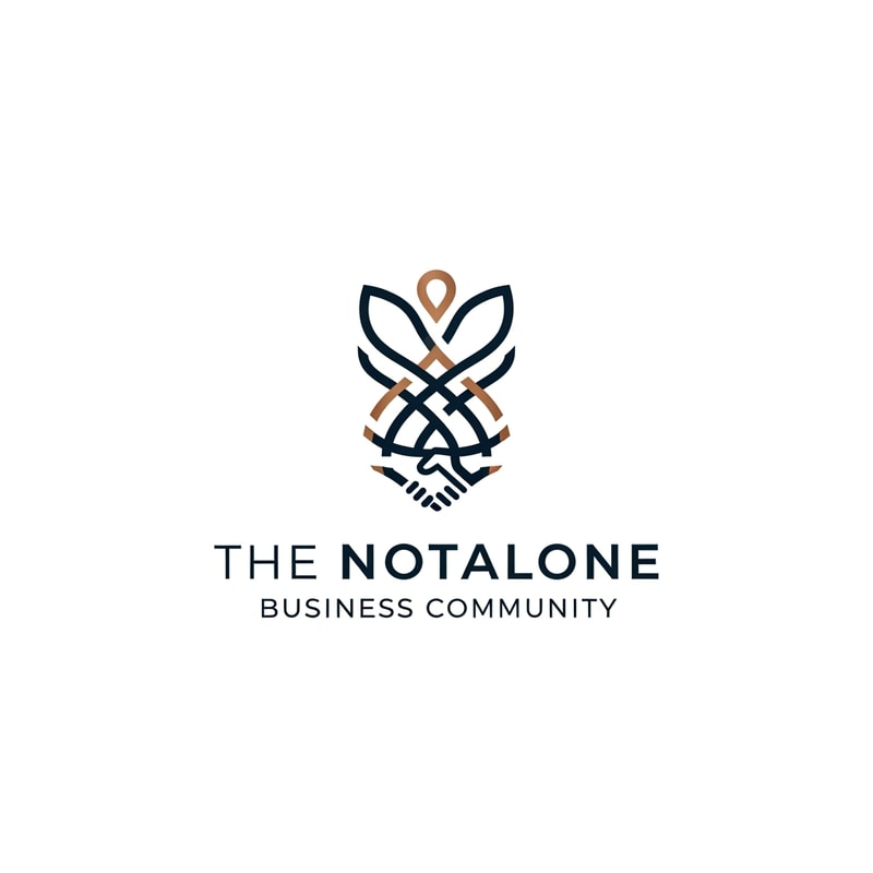 The NotAlone Business Community requires a clean, timeless, and elegant logo that evokes deep trust and professional credibility through a minimalist visual identity. This brand mark should represent a supportive and authentic human space where professional knowledge, shared experience, and empathy converge to provide the hope of a fresh start. We are seeking a sophisticated solution, preferably using a refined line-art approach similar to the branding of the Maternity private clinic, which functions perfectly as a standalone symbol on both digital and print platforms. The aesthetic must remain grounded and mature, utilizing a color palette of deep navy blue, bronze, and subtle metallic tones to reinforce its serious and high-end character. It is essential to avoid all common clichés such as handshakes, hearts, puzzle pieces, or literal human silhouettes, as well as typical corporate tropes like briefcases, ladders, or office equipment. The final design should steer clear of the generic look of startups or coaching services, ensuring it does not appear overly playful, medical, or religious, but instead reflects a truly authentic and professional unity.