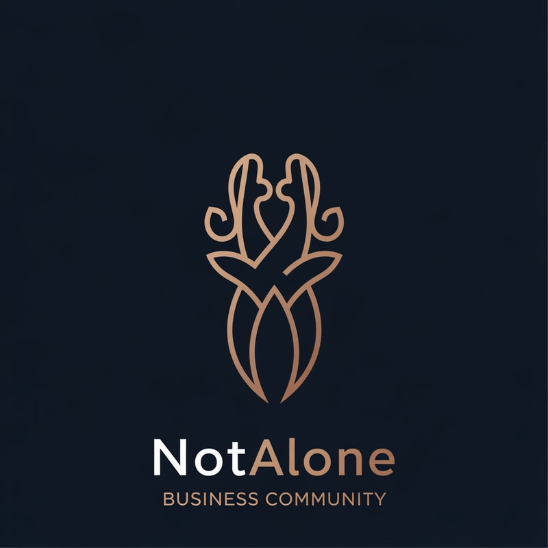 The NotAlone Business Community requires a clean, timeless, and elegant logo that evokes deep trust and professional credibility through a minimalist visual identity. This brand mark should represent a supportive and authentic human space where professional knowledge, shared experience, and empathy converge to provide the hope of a fresh start. We are seeking a sophisticated solution, preferably using a refined line-art, which functions perfectly as a standalone symbol on both digital and print platforms. The aesthetic must remain grounded and mature, utilizing a color palette of deep navy blue, bronze, and subtle metallic tones to reinforce its serious and high-end character. It is essential to avoid all common clichés such as handshakes, hearts, puzzle pieces, or literal human silhouettes, as well as typical corporate tropes like briefcases, ladders, or office equipment. The final design should steer clear of the generic look of startups or coaching services, ensuring it does not appear overly playful, medical, or religious, but instead reflects a truly authentic and professional unity.