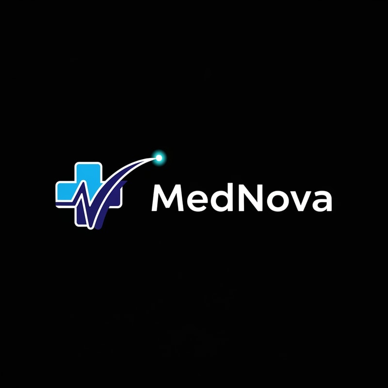Design a modern, professional healthcare logo for a brand named “MedNova”, optimized for use on a black or very dark background.

The logo should feel clean, futuristic, and trustworthy, suitable for a medical hospital, healthcare platform, or health-tech company.

Incorporate a medical symbol such as a cross, heartbeat line, stethoscope, or abstract human-care icon, subtly blended with a modern tech-inspired element to represent innovation and progress.

Color palette: medical blue, deep navy blue, white, with optional soft cyan accents for highlights.

The logo must have strong contrast against a black background, with white or light-colored elements clearly visible.

Style: minimal, flat, premium, clean vector design — no gradients, no shadows.

Typography: modern sans-serif, bold but friendly, high readability, professional healthcare branding.

Background: solid black or transparent.

No mockups, no 3D effects, no textures — pure vector-style logo, suitable for website header, mobile app icon, and branding.