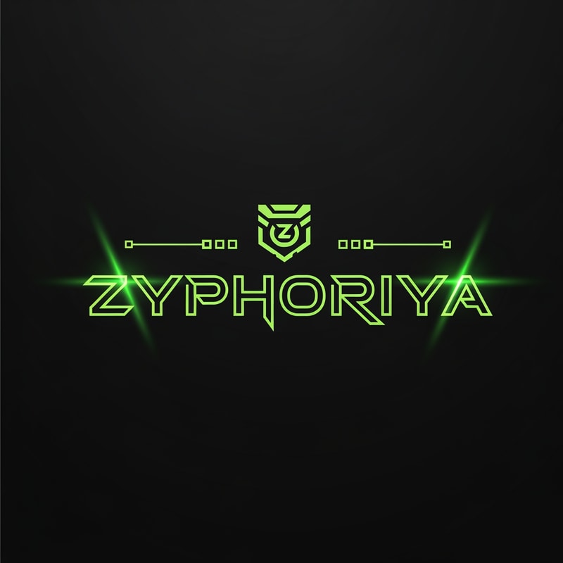A futuristic, high-tech esports logo featuring the text "ZyphoRiya". The typography is a custom, sharp-edged sci-fi font with glowing neon lime green (#CCFF00) outlines against a deep matte black background. Above the text, include a minimalist, stylized geometric emblem reminiscent of a robotic eye or a digital "Z" shield. Flanking the logo are thin, tech-inspired horizontal accent lines with small square data-bit nodes, exactly like the aesthetic of a gaming UI footer. The lighting features a vibrant neon glow, "toxic green" energy flares, and a clean, vector-style finish. High contrast, cinematic tech aesthetic, 8k resolution, sleek and professional.

Key Style Elements to Maintain
To make sure the generator captures the exact vibe of your uploaded file, I've focused on these specific traits:

Color Palette: I specified "Neon Lime Green" and "Toxic Green" to match that high-visibility chartreuse color in your SVG.

The "Footer" Accents: I included the "horizontal accent lines with small square data-bit nodes" to replicate the specific decorative elements on the left and right of your original image.

Typography: Since the original has a bold, blocky, and angular feel, the prompt asks for "sharp-edged sci-fi" lettering.