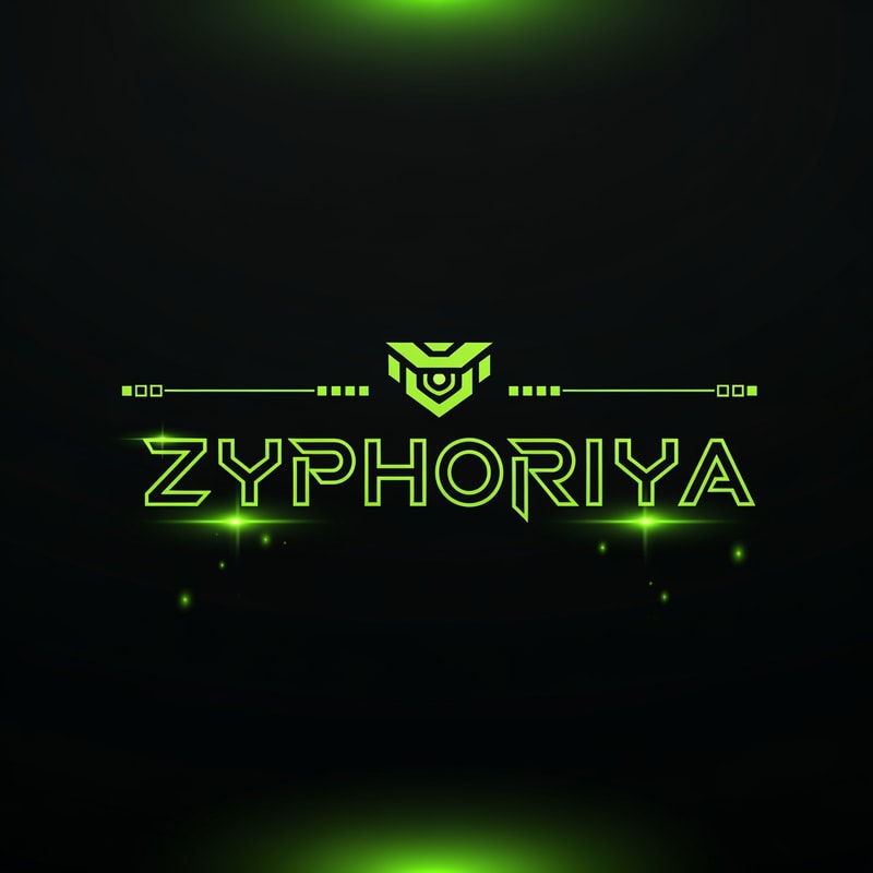 A futuristic, high-tech esports logo featuring the text "ZyphoRiya". The typography is a custom, sharp-edged sci-fi font with glowing neon lime green (#CCFF00) outlines against a deep matte black background. Above the text, include a minimalist, stylized geometric emblem reminiscent of a robotic eye or a digital "Z" shield. Flanking the logo are thin, tech-inspired horizontal accent lines with small square data-bit nodes, exactly like the aesthetic of a gaming UI footer. The lighting features a vibrant neon glow, "toxic green" energy flares, and a clean, vector-style finish. High contrast, cinematic tech aesthetic, 8k resolution, sleek and professional.

Key Style Elements to Maintain
To make sure the generator captures the exact vibe of your uploaded file, I've focused on these specific traits:

Color Palette: I specified "Neon Lime Green" and "Toxic Green" to match that high-visibility chartreuse color in your SVG.

The "Footer" Accents: I included the "horizontal accent lines with small square data-bit nodes" to replicate the specific decorative elements on the left and right of your original image.

Typography: Since the original has a bold, blocky, and angular feel, the prompt asks for "sharp-edged sci-fi" lettering.