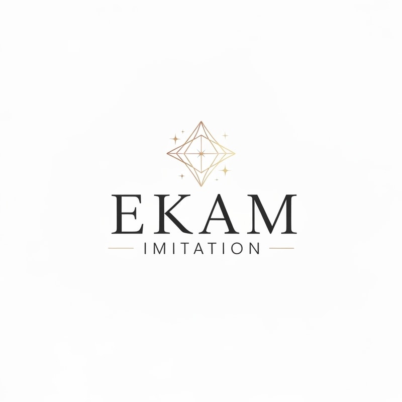 Professional logo design. Minimalist logo for a jewellery imitation company named "Ekam Imitation": Abstract representation of a subtle sparkle or a delicate geometric pattern, subtle gold, rose gold, and soft white color palette, elegant and modern serif or a clean sans-serif typeface. Design with a contemporary and sophisticated influence and style direction, visual execution focusing on fine lines and negative space, and a clean white background.