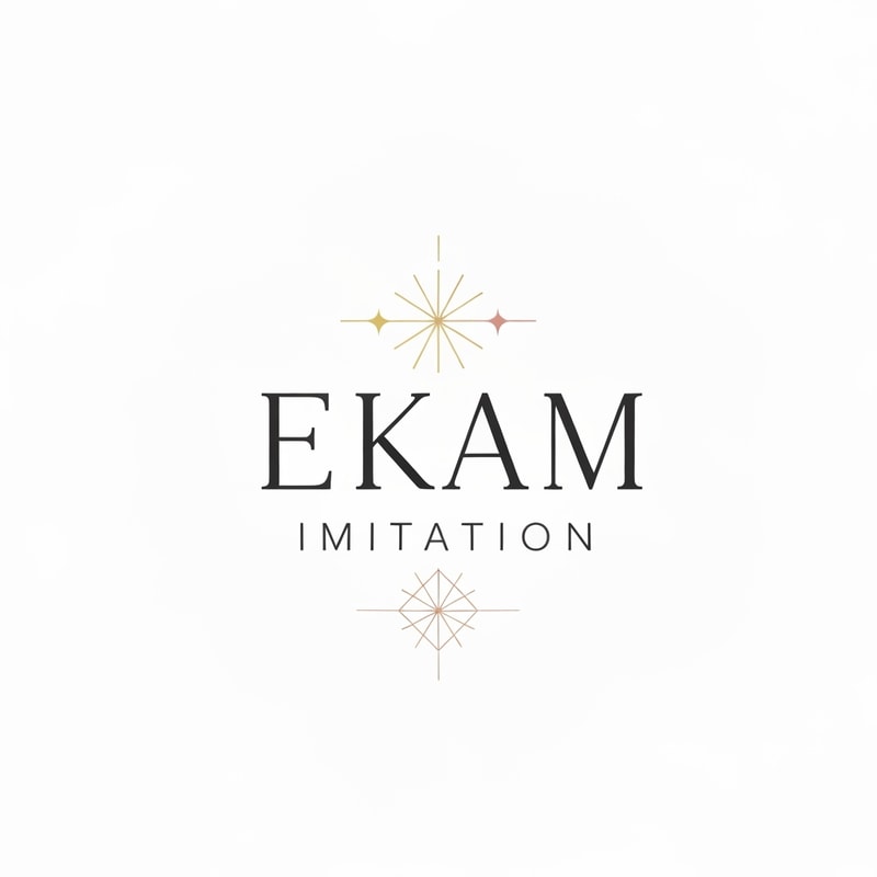 Professional logo design. Minimalist logo for a jewellery imitation company named "Ekam Imitation": Abstract representation of a subtle sparkle or a delicate geometric pattern, subtle gold, rose gold, and soft white color palette, elegant and modern serif or a clean sans-serif typeface. Design with a contemporary and sophisticated influence and style direction, visual execution focusing on fine lines and negative space, and a clean white background.