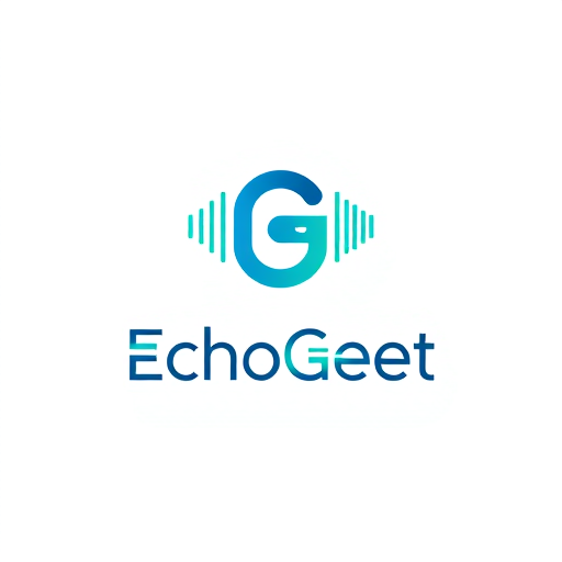 Professional logo design. Create a modern, minimalist logo for "EchoGeet," a music tech brand. The logo should feature a clean, abstract symbol that blends an echo wave with a stylized "G" or a part of a guitar. The color palette should be sleek, using a maximum of two colors, such as a deep blue and silver or a vibrant teal and black. The font should be a simple, sans-serif typeface to complement the clean design.